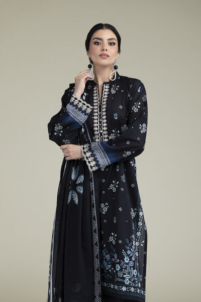Embroidered Cambric Black 3-Piece Tailored