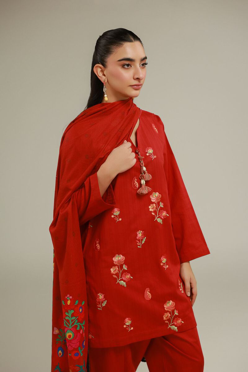 Red Floral Dupatta