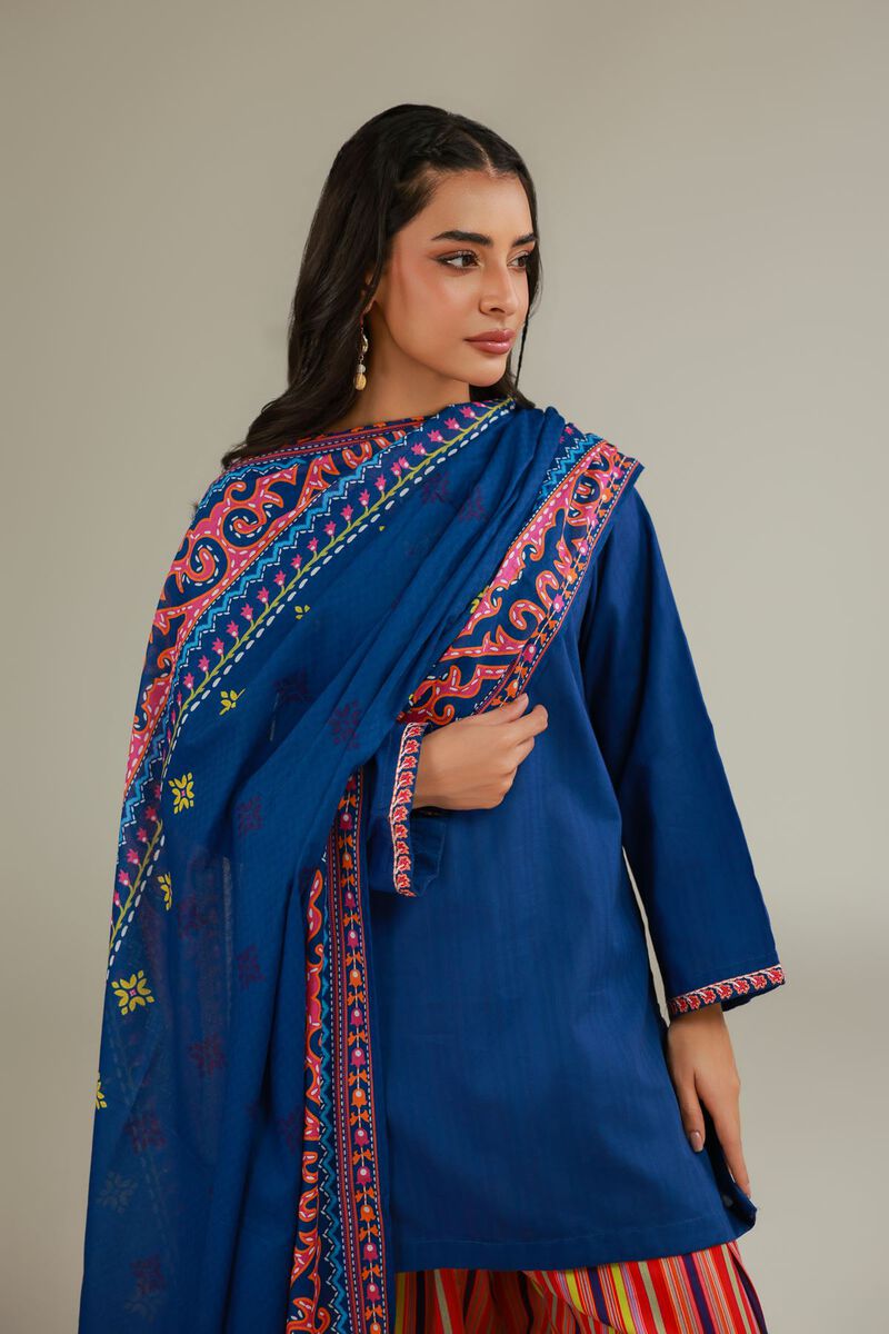 Embroidered Navy Dupatta