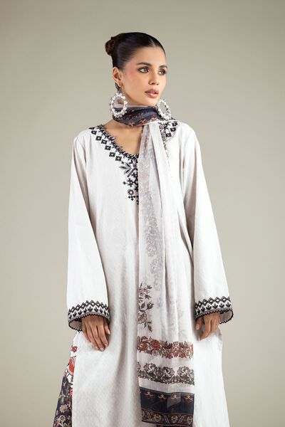 Embroidered Cotton Dobby Tailored 3-Piece Set
