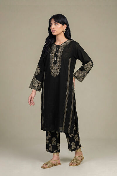 Printed Light Khaddar Black Printed Pants