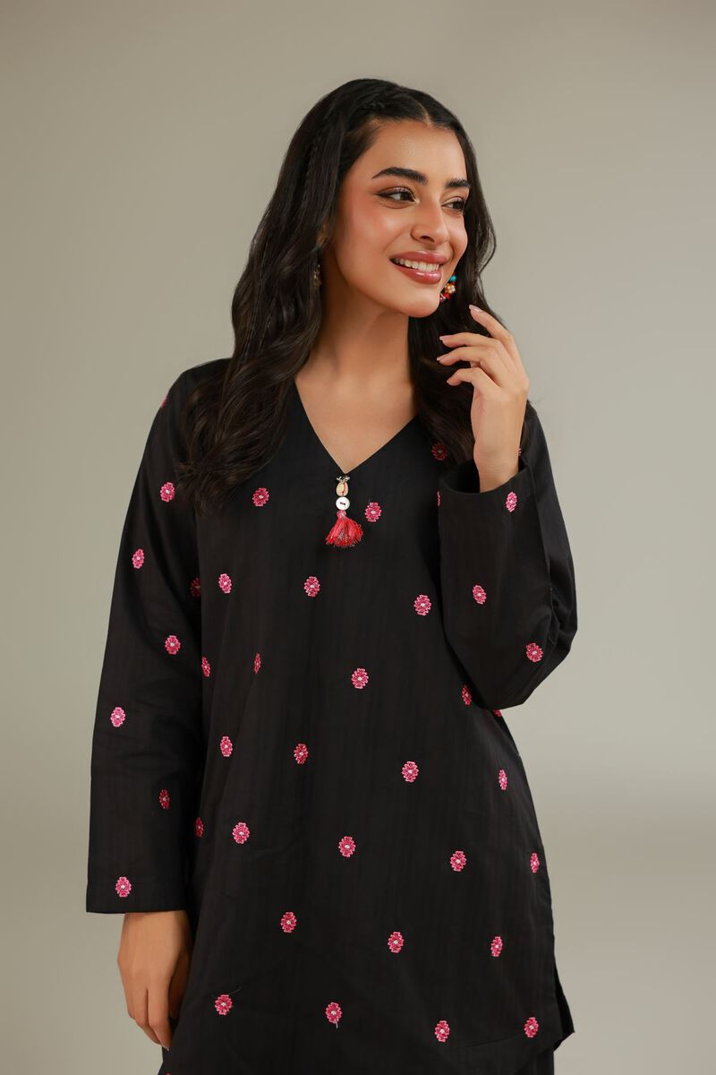 Black V-Neck Kurta