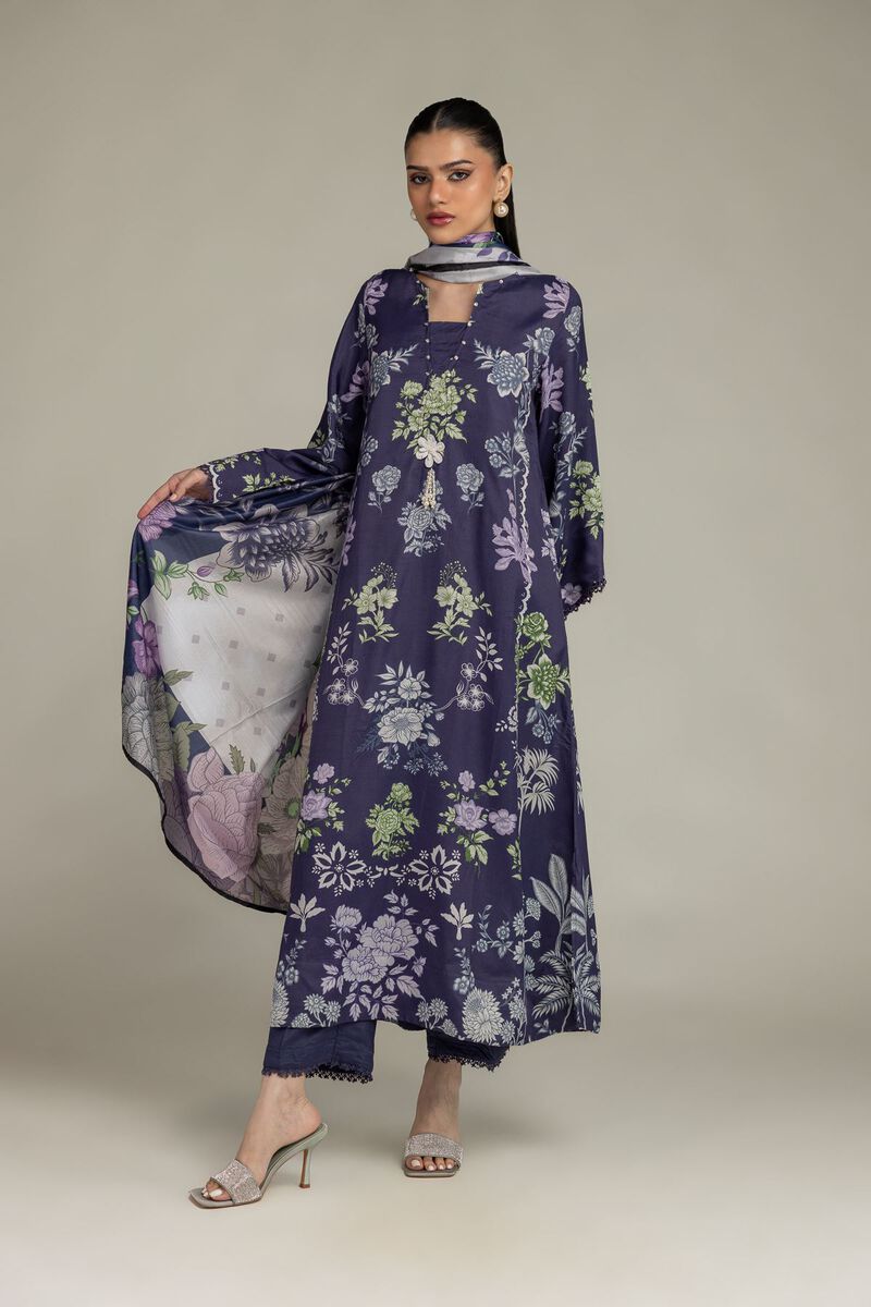Floral Navy Dupatta