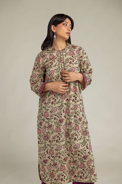Floral Beige Kurta, image 1