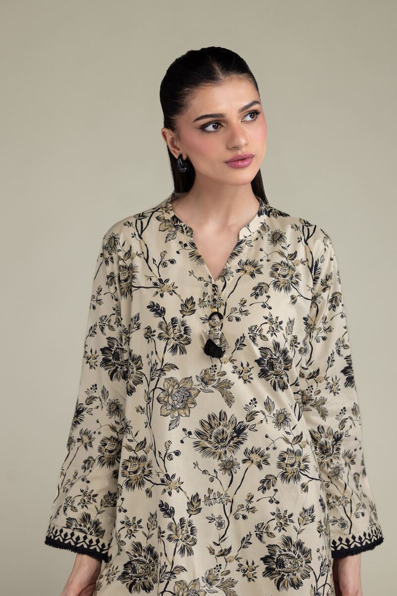 Beige Floral Kurta view 2