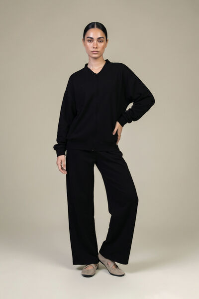 Dyed Double Jersey Black Solid Jacket
