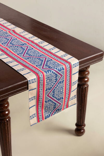 Printed Polyester Jute 16x84in Table Runner