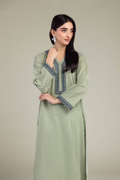 Embroidered Cambric Long Mint Kurta