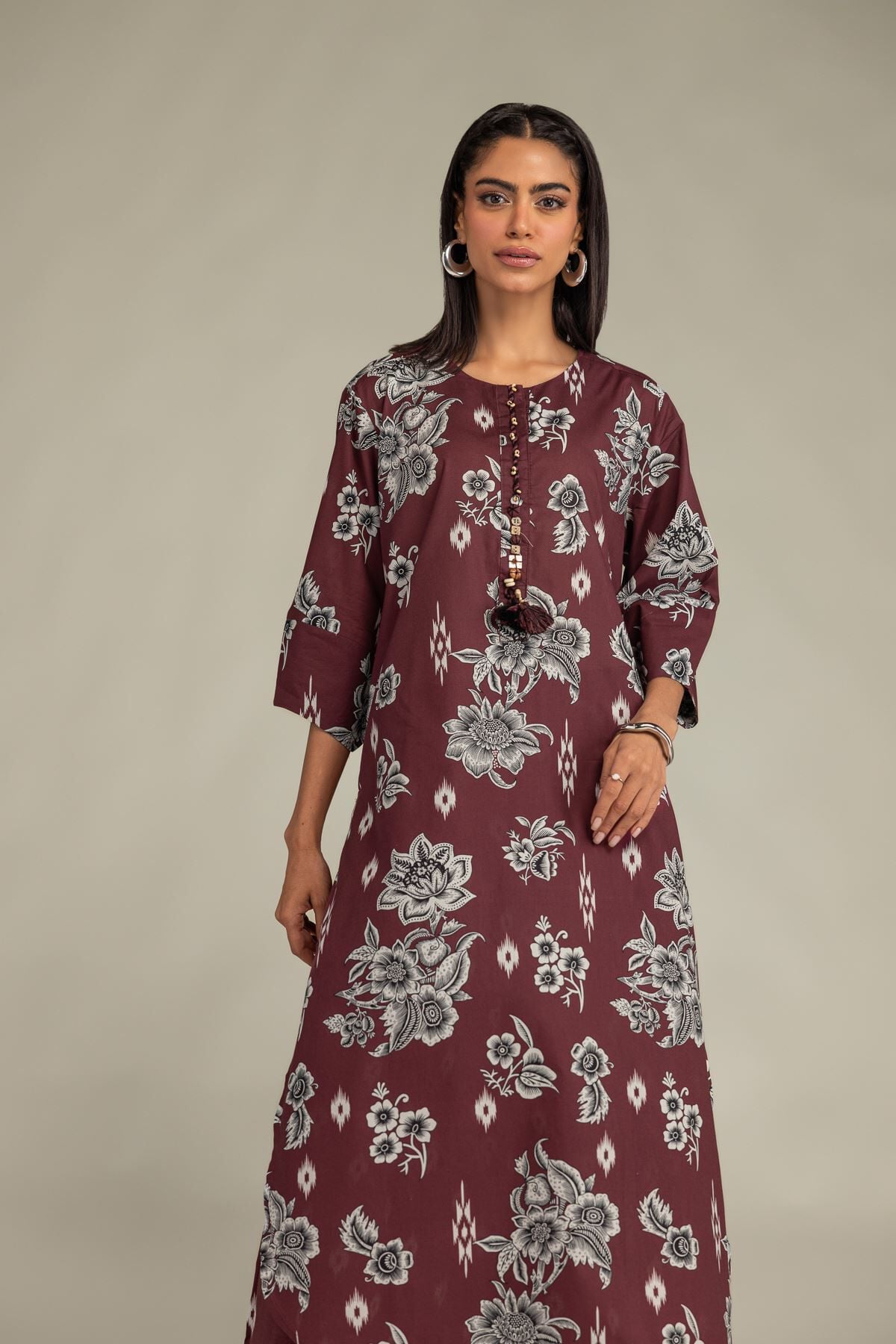 Khaadi - Maroon Floral Kurta