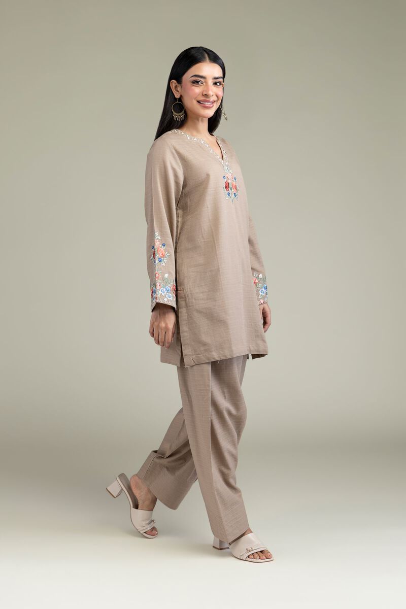 Beige Solid Pants
