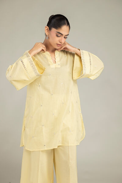 Embroidered Cambric Yellow Cambric Kurta