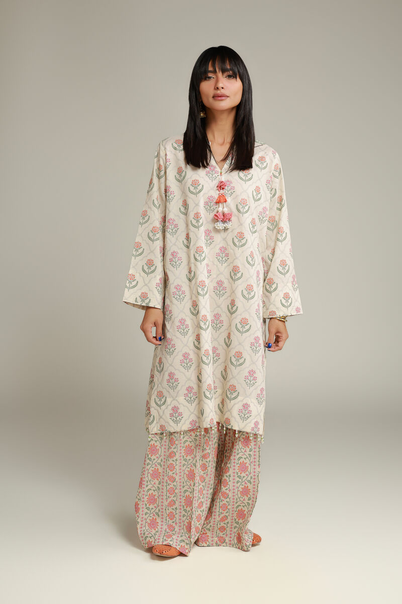 Floral Off-White Kurta