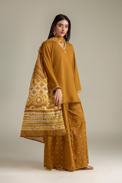 Embroidered Cambric Cambric Mustard Pants