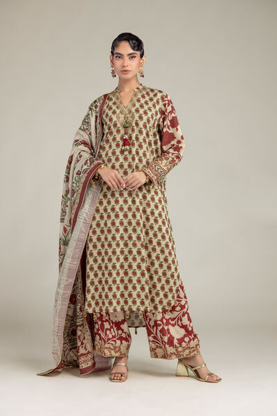 Embroidered Raw Silk Floral Silk Pants