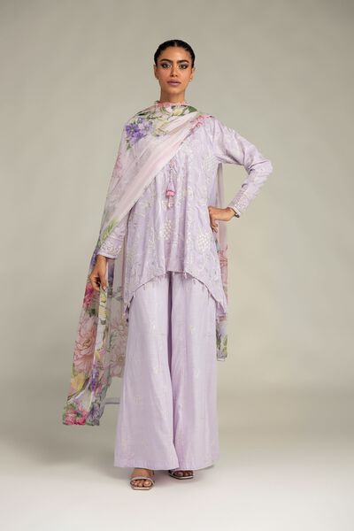 Embroidered Raw Silk Silk Lavender Pants