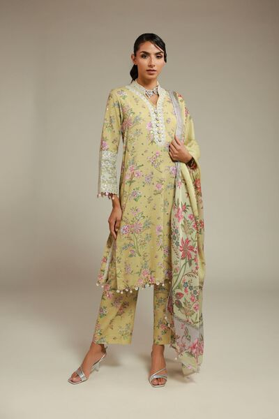 Printed Raw Silk Pants