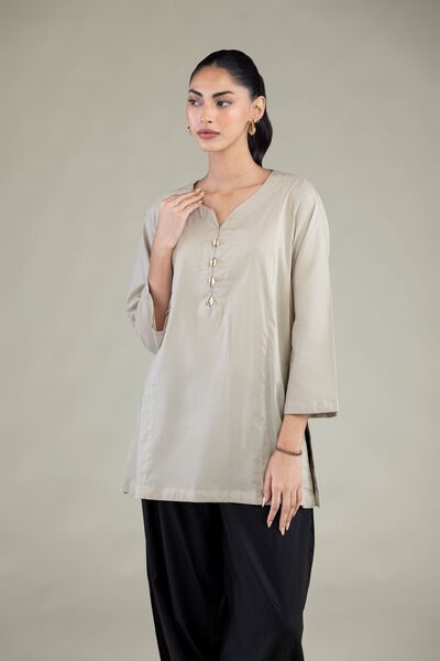 Dyed Cotton Viscose Solid Beige Kurta