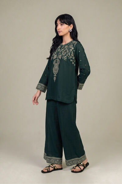Printed Light Khaddar Dark Green Pants