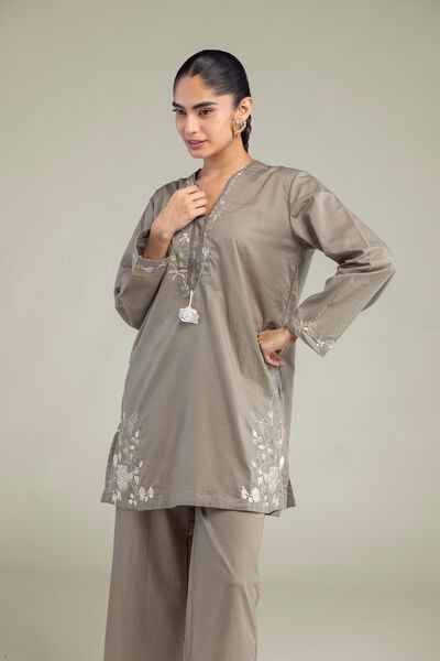 Embroidered Cotton Dobby Short Cotton Kurta