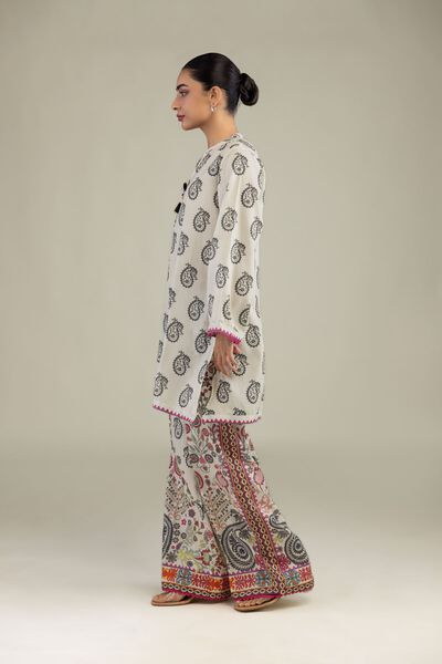 Printed Textured Weave Paisley Printed Pants