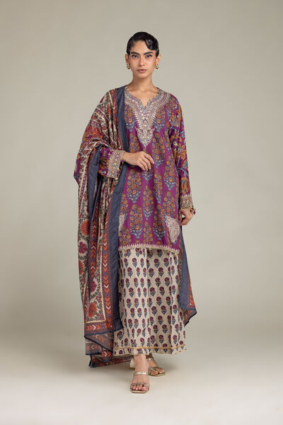 Embroidered Raw Silk Floral Short Kurta