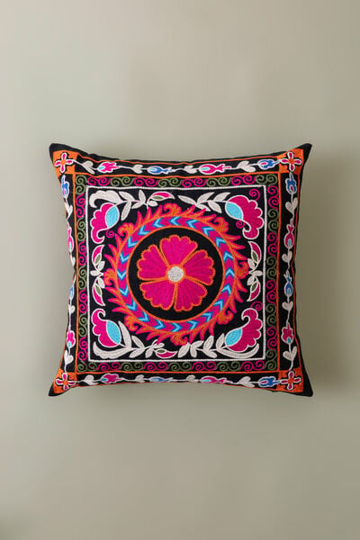 Dyed Embroidered Cotton Duck 16x16in Cushion Cover