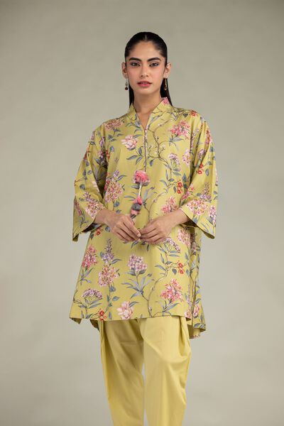 Printed Cotton Viscose Floral V-Neck Kurta