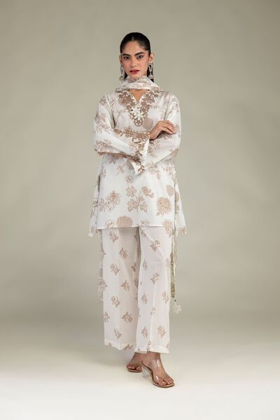 Embroidered Cambric Floral Cambric Pants