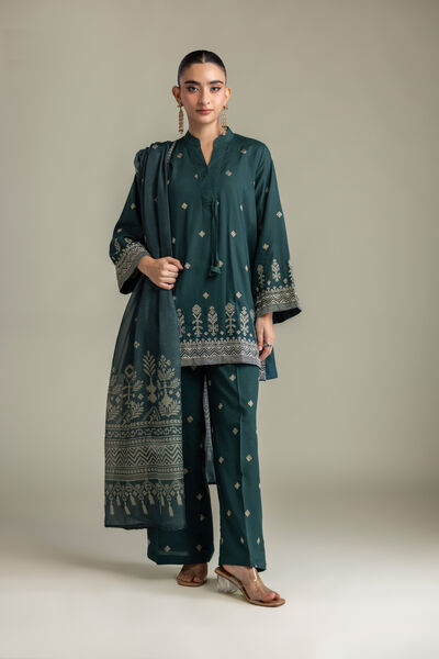 Embroidered Raw Silk Green Silk Pants