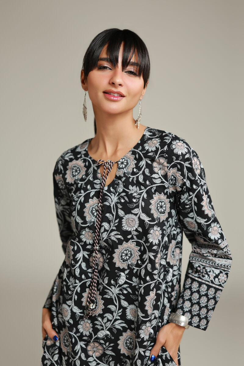 Floral Black Kurta