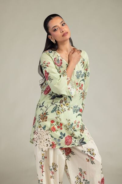 Floral V-Neck Kurta, image 1