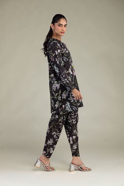 Printed Cotton Viscose Black Floral Shalwar