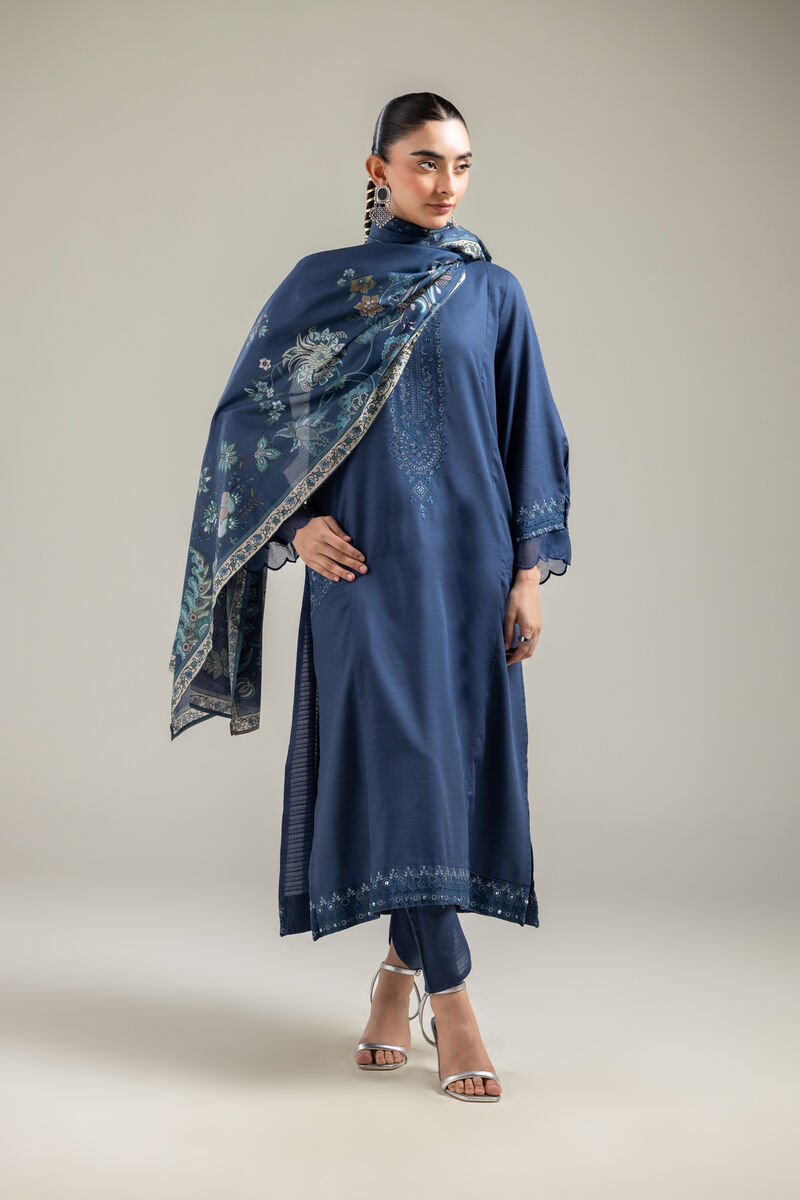 Navy Lawn Dupatta
