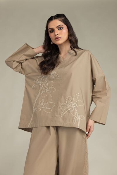 Embroidered Poplin Floral V-Neck Blouse