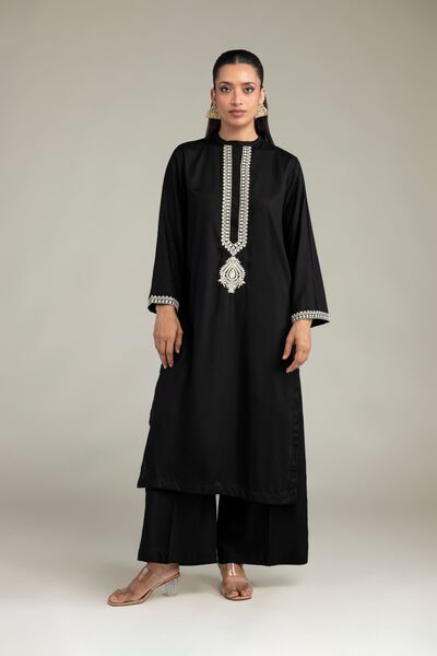 Dyed Raw Silk Solid Black Pants