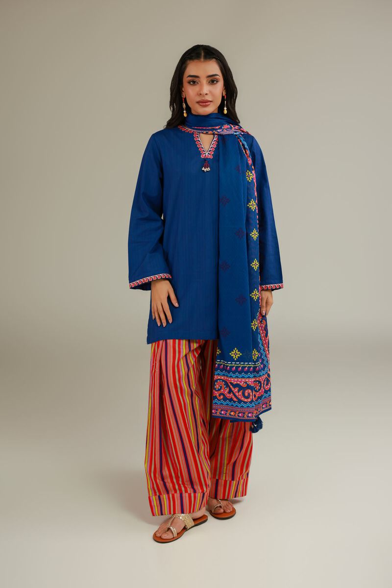Embroidered Navy Dupatta