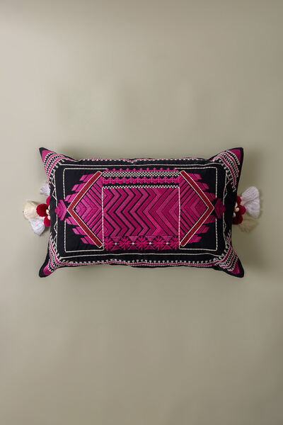 Dyed Embroidered Cotton Duck 13x21in Cushion Cover
