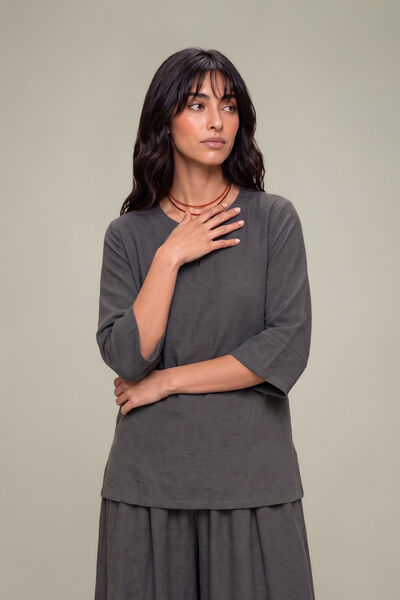 Dyed Textured Georgette Solid Gray Tunic