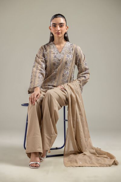 Beige V-Neck Kurta, image 1