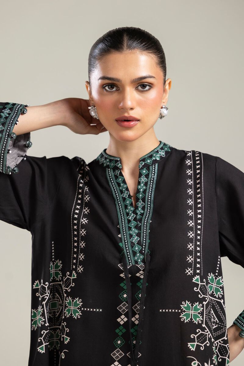 Black V-Neck Kurta