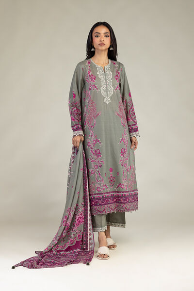Embroidered Textured Lawn Fabrics 3 Piece