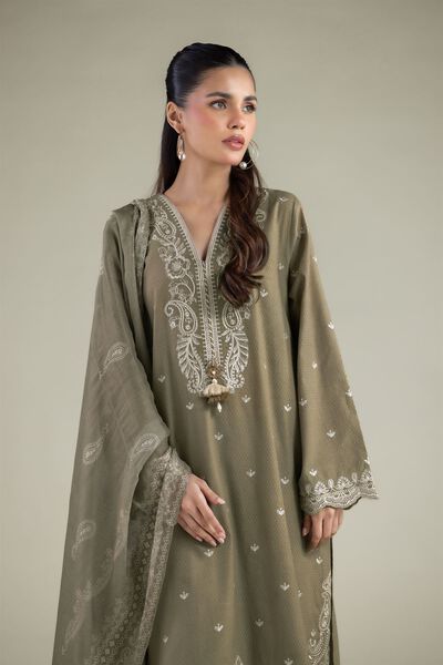 Embroidered Cotton Dobby Tailored 3-Piece Outfit