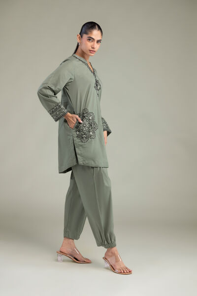 Dyed Cambric Olive Cambric Shalwar
