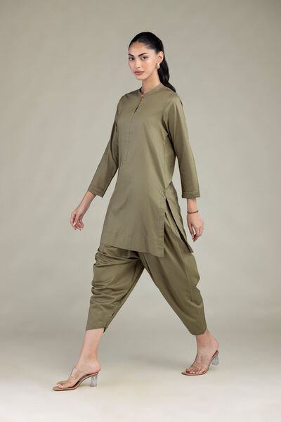 Dyed Cotton Viscose Solid Olive Shalwar