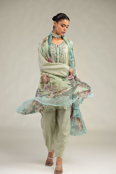 Embroidered Mesuri Floral Mint Dupatta