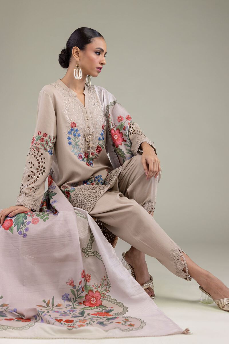 Floral Beige Dupatta
