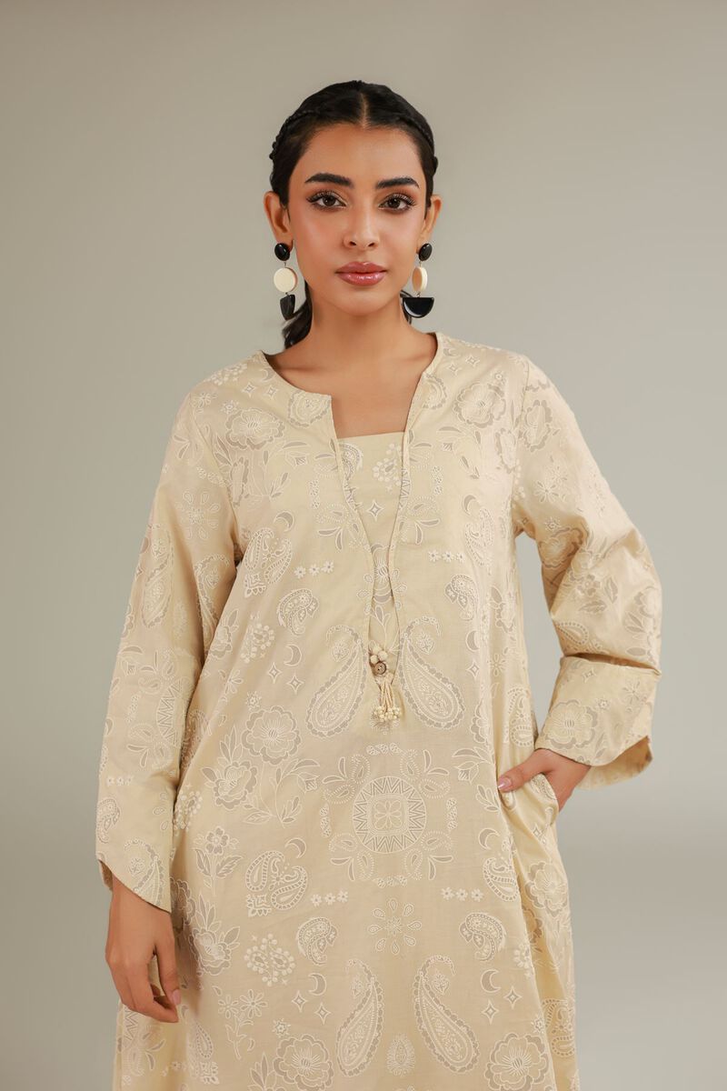 Embroidered Beige Kurta