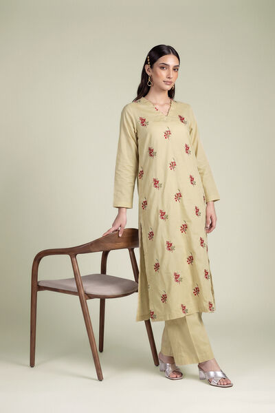 Embroidered Cambric Beige Cambric Kurta