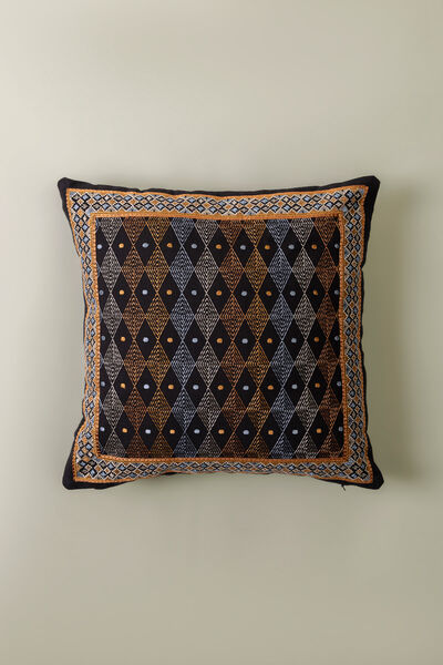 Dyed Embroidered Cotton Duck 16x16in Cushion Cover