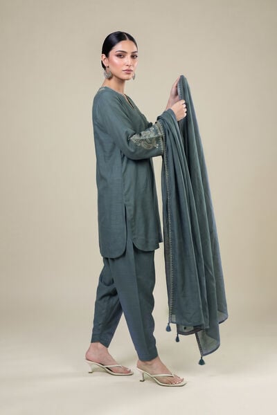 Embroidered Light Khaddar Blue Solid Shalwar